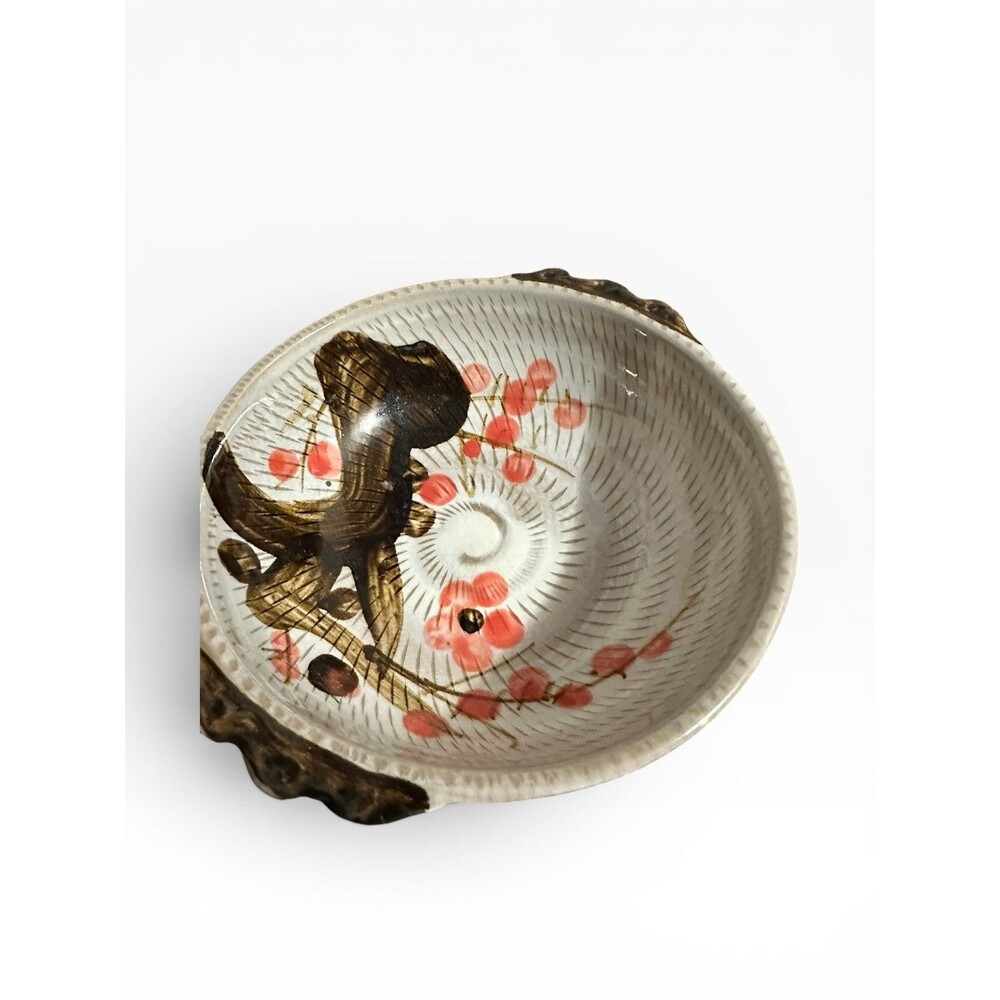 Vintage Japanese Style Hand Painted Cherry Blossom Bird Ceramic Bowl Set of 8